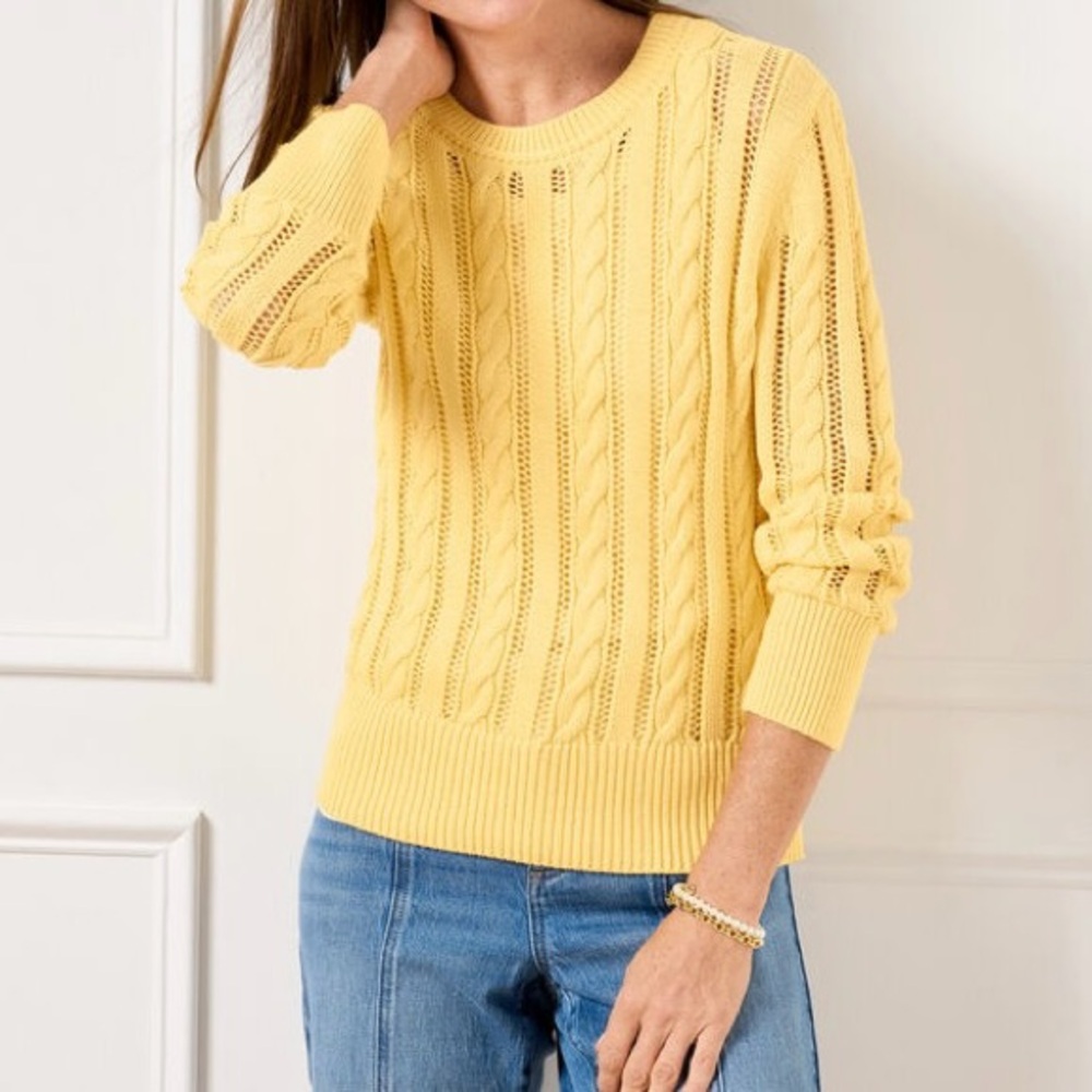 Talbots Yellow Cable Knit Crewneck‎ Sweater
